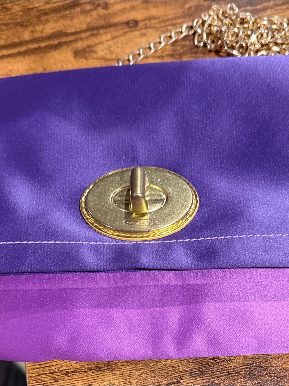 Coach Purple Satin Clutch with Gold Turn-Lock